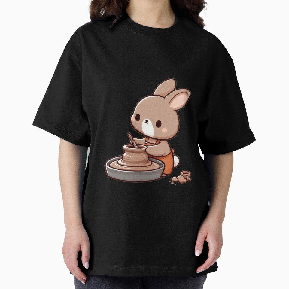 Brown Bunny Sculptor Cartoon – Adorable Animal Pottery Artist by Confuzz1ed