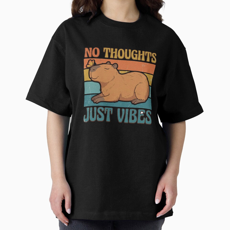No Thoughts Just Vibes Capybara Funny Retro Vintage 70s Sticker by Pingi-shop