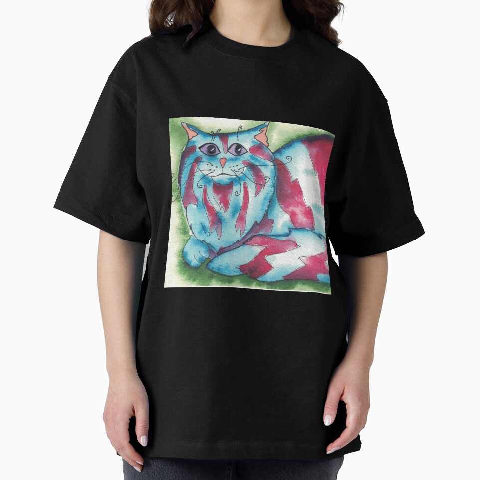 blue and red cat acrylic ink painting by CrittersByLola