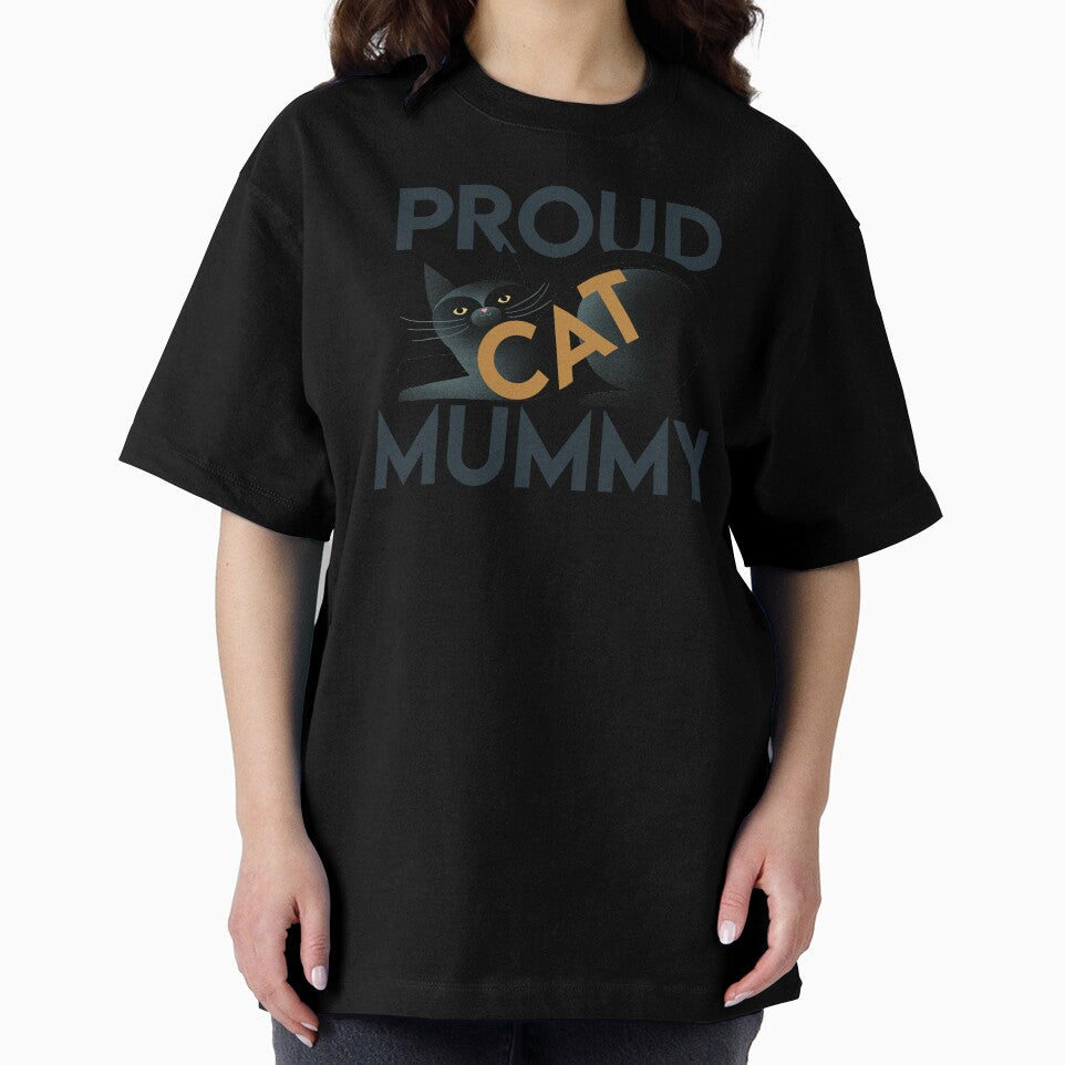 Proud Cat Mummy, bold text on black cat by Giddygoatthe3rd