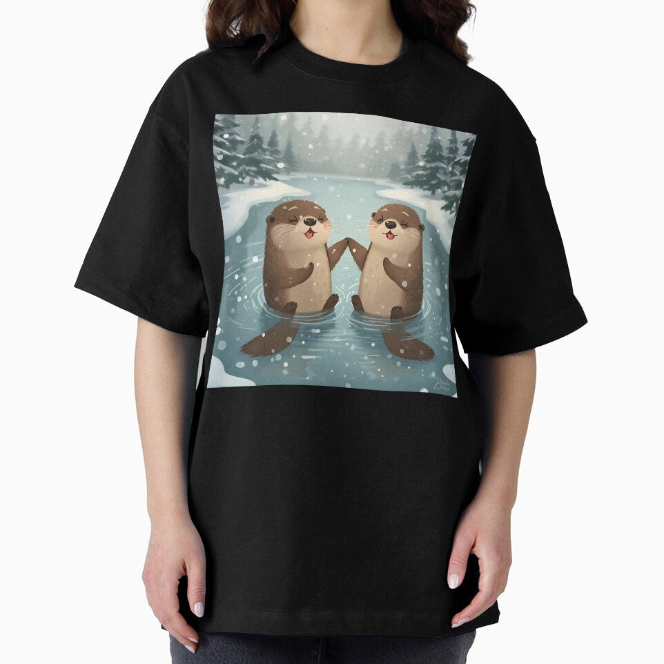 Snowy River Love – Otters Holding Hands in Winter by WildlifeWhimsy