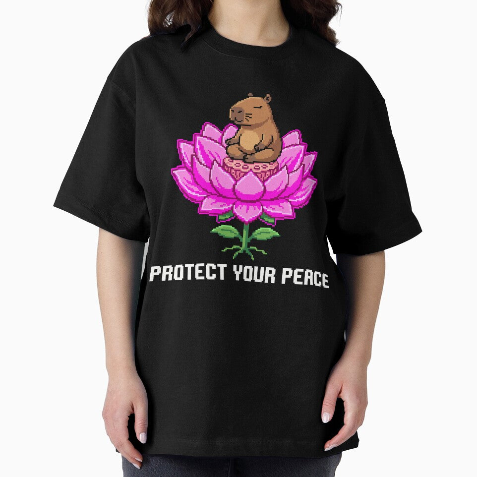 Protect Your Peace - Zen Capybara Lotus Pixel Art by artistastshirt