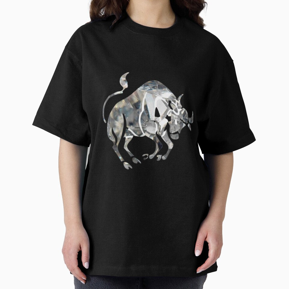 Taurus Zodiac Symbol Silhouette Design With April Birthstone Diamond Background by TacoRose