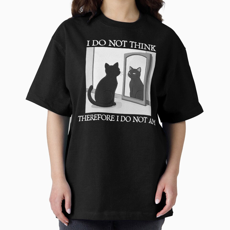 I Do Not Think Therefore I Do Not Am | Funny Philosophy Cat Looking in Mirror by merkraht