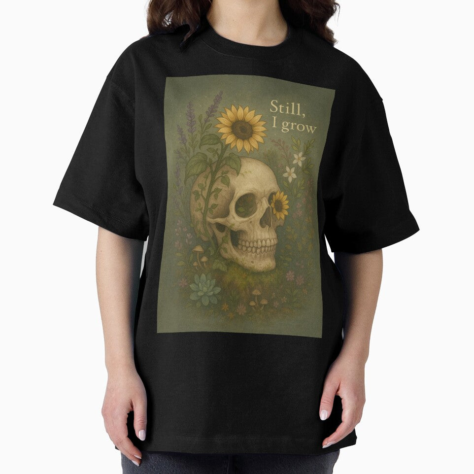 Still I Grow – Floral Skull Art on Growth Through Darkness by MoonMommaMagic