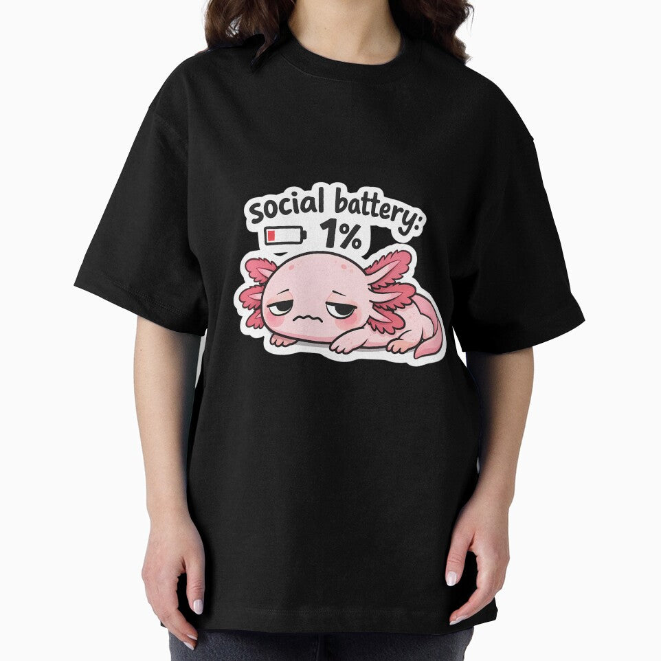 Social Battery 1% Axolotl Sticker Cute Introvert Meme Kawaii by RAgustinusM17