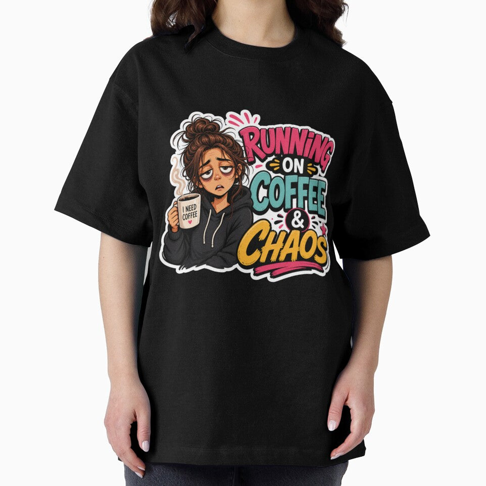 Running on Coffee & Chaos – Funny Tired Girl Aesthetic Coffee Lover Design by Vervella