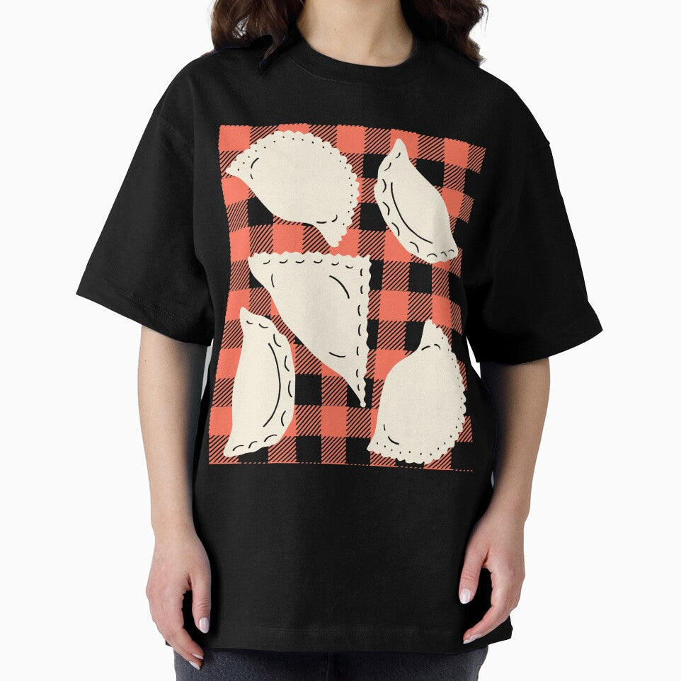 Cute Dumplings Pattern on Red Checkered Background by kapotka