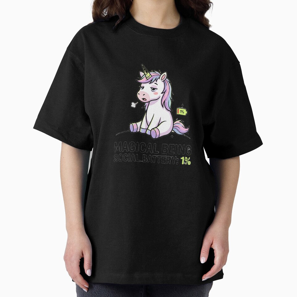 Magical Being, Social Battery 1% (Funny Unicorn Meme) by Chartreuse Unicorn