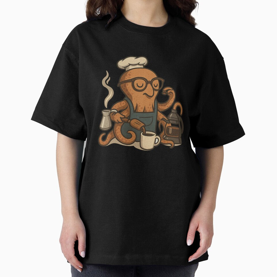 Octopus Barista – Retro Coffee-Making Octopus with Glasses & Espresso Gear | Funny Café Sublimation Design by Memorph