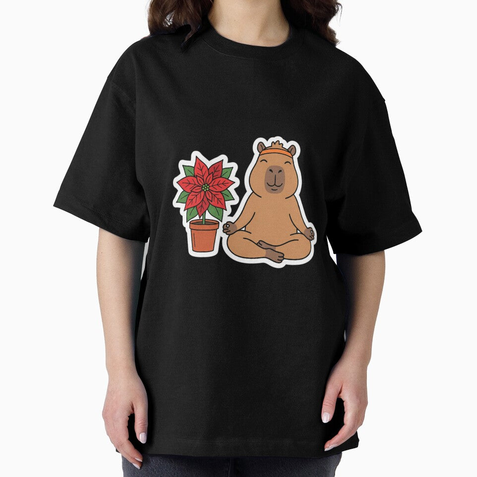 Christmas Capybara Yoga Meditation Poinsettia Zen Holiday by ArtByYunus