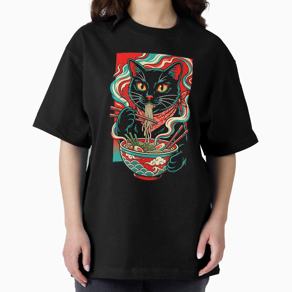 Black Ramen Cat Retro Japanese Kawaii Noodle by titanlevi