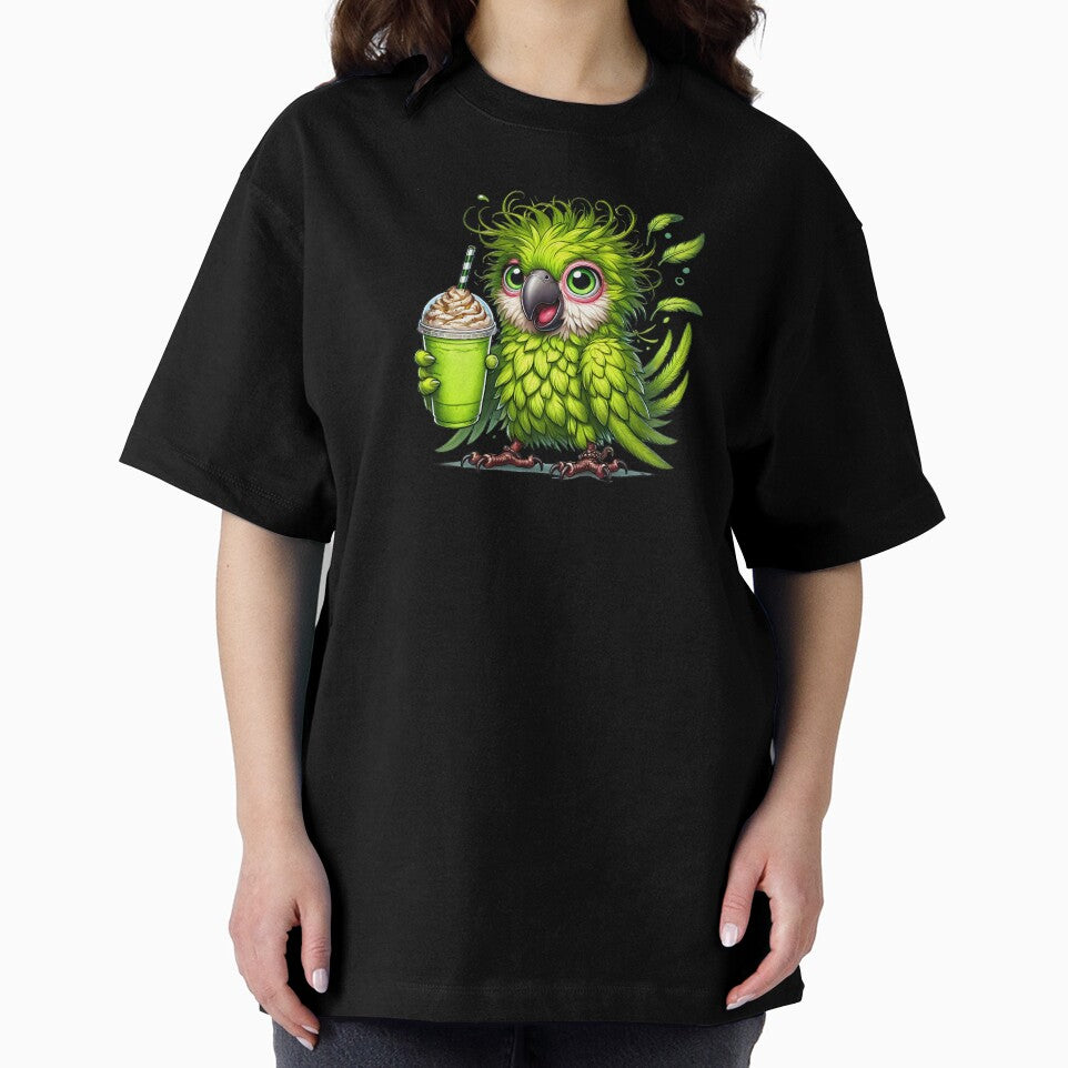 Cute Matcha Parrot – Kawaii Green Bird Coffee Art by Lulunza