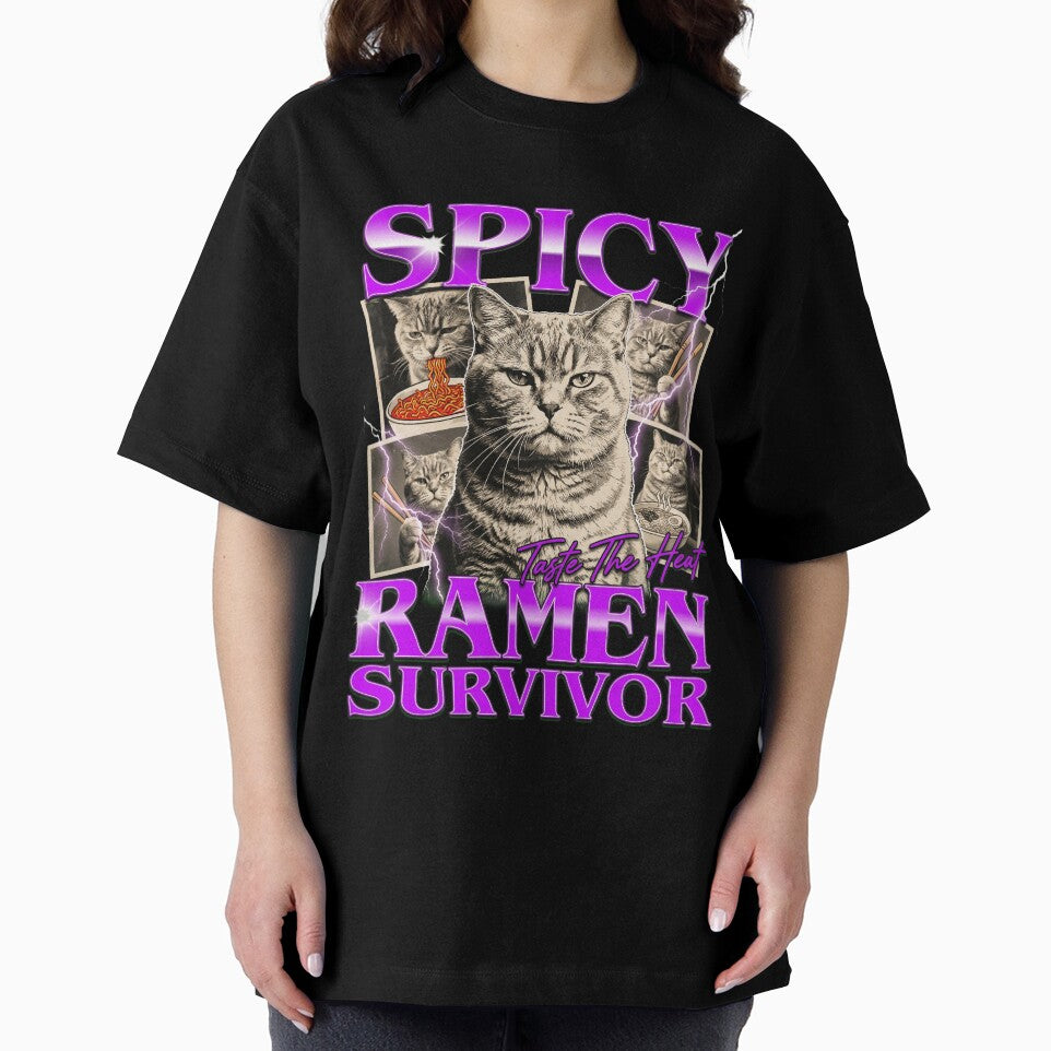 Spicy Ramen Survivor Retro Cat - Cat Ramen Bootleg Style Funny Meme by Bongocomic