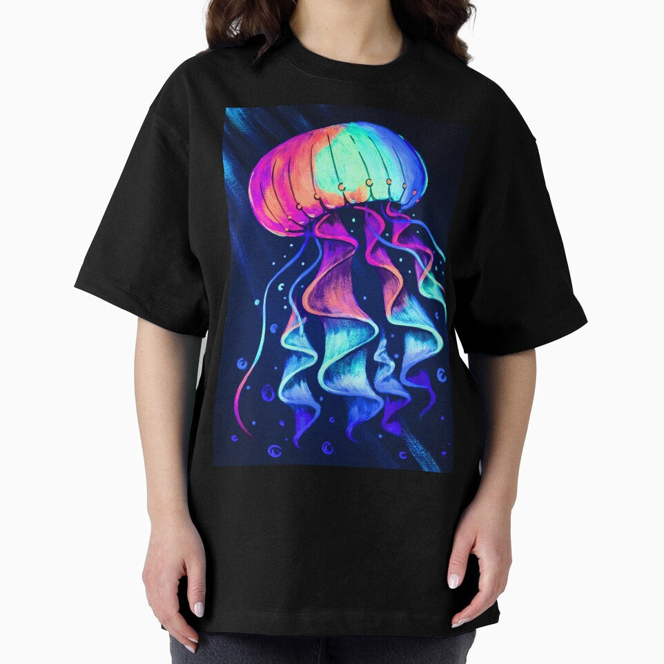 Glowing Jellyfish – Neon UV Ocean Art with Psychedelic Ribbons and Blacklight Glow by GiveitaGogh