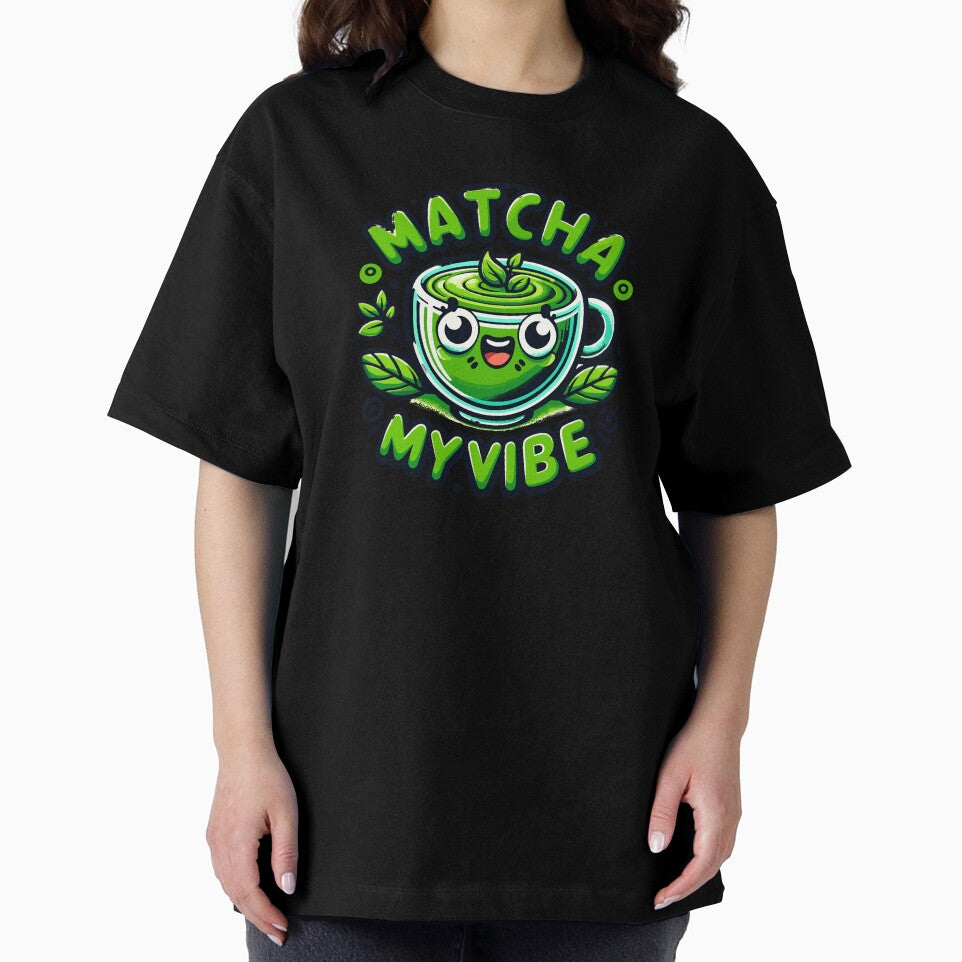 Matcha My Vibe Whimsical Matcha Tea Cartoon T-Shirt by divinedeco1925