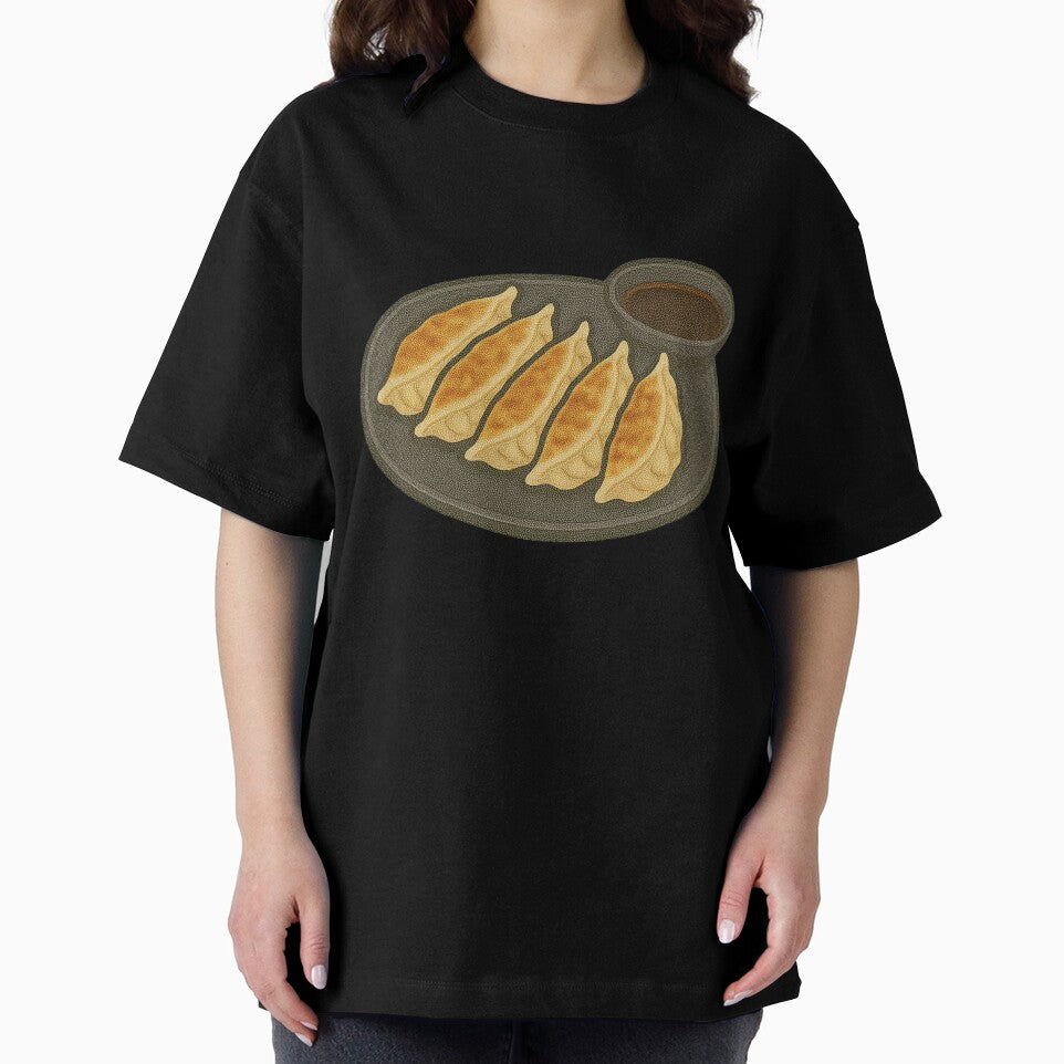 Gyoza Dumplings on Plate with Dipping Sauce – Japanese Food Art by Vendeloc