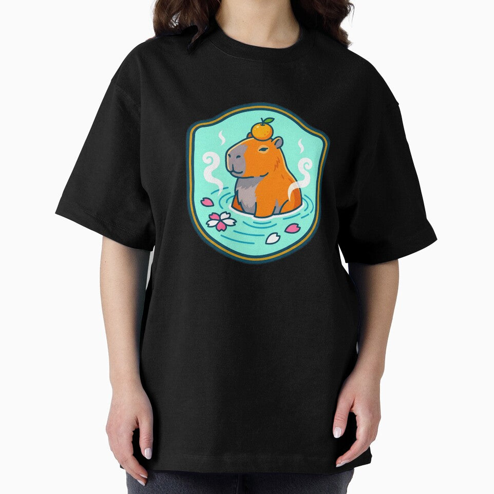 Cute Capybara Onsen Hot Spring Retro Badge by Oommen Studio