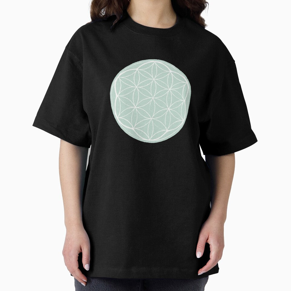 Flower of Life Linocut - Mint + Snow by Irene Estelle