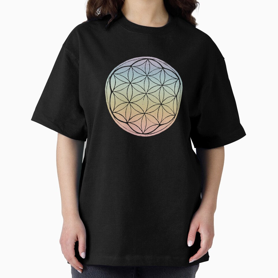 Flower of Life Linocut - Rainbow Sorbet + Coal by Irene Estelle