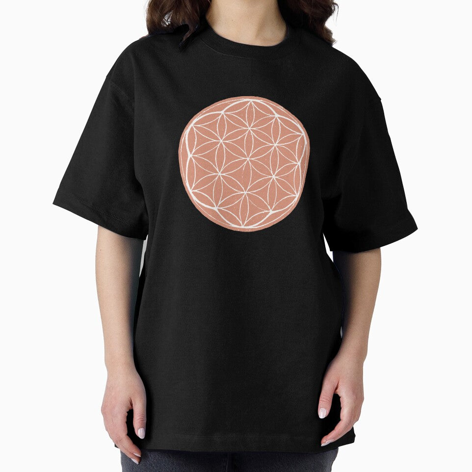 Flower of Life Linocut - Coral + Snow by Irene Estelle