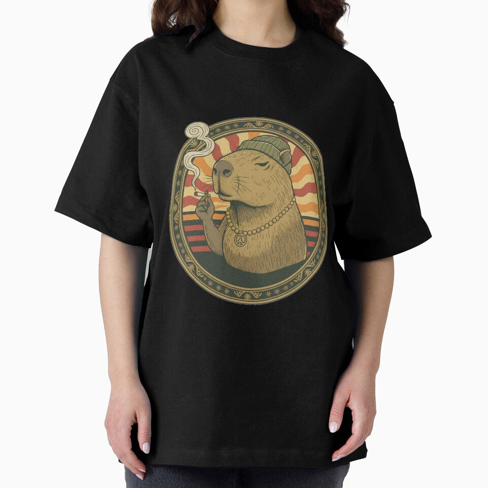 Chill Capybara Stoner - Retro 70s Zen Animal Art by TSE DESIGN