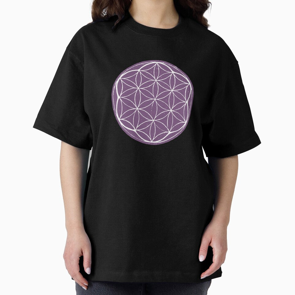 Flower of Life Linocut - Plum + Snow by Irene Estelle