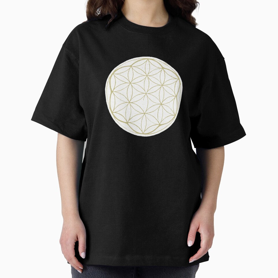 Flower of Life Linocut - Snow + Gold by Irene Estelle