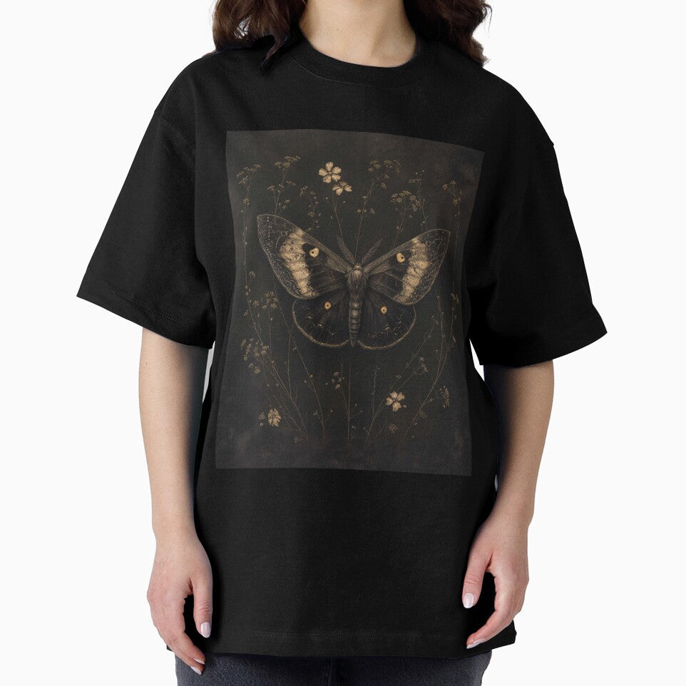 Dark moth - botanical book night butterfly tiny flowers girlie neutral brown beige colors by Fantasy Cache