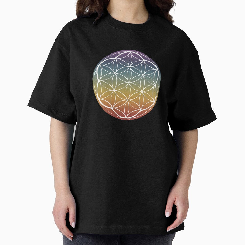 Flower of Life Linocut - Rainbow Sunset + Snow by Irene Estelle