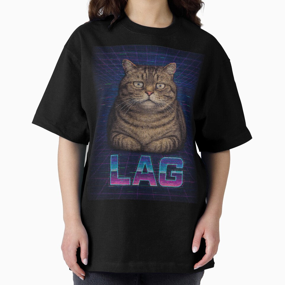 Laggy Loaf Funny 80s Gamer Cat T-Shirt by catastrocat