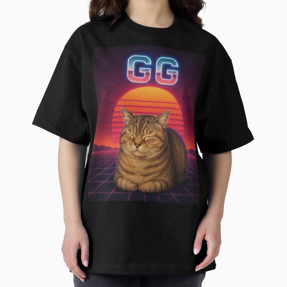 GG (Good Game) Loaf Funny 80s Synthwave Cat T-Shirt by catastrocat