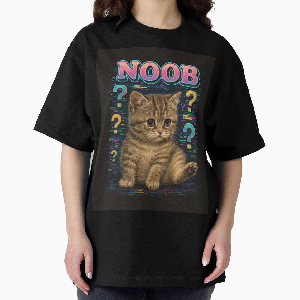Noob Loaf Funny 80s Gamer Kitten T-Shirt by catastrocat