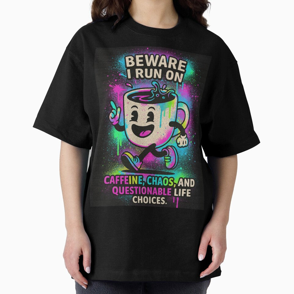 Running on Caffeine, Chaos & Questionable Life Choices – Cartoon Coffee Cup Design by H.C HustleConvention