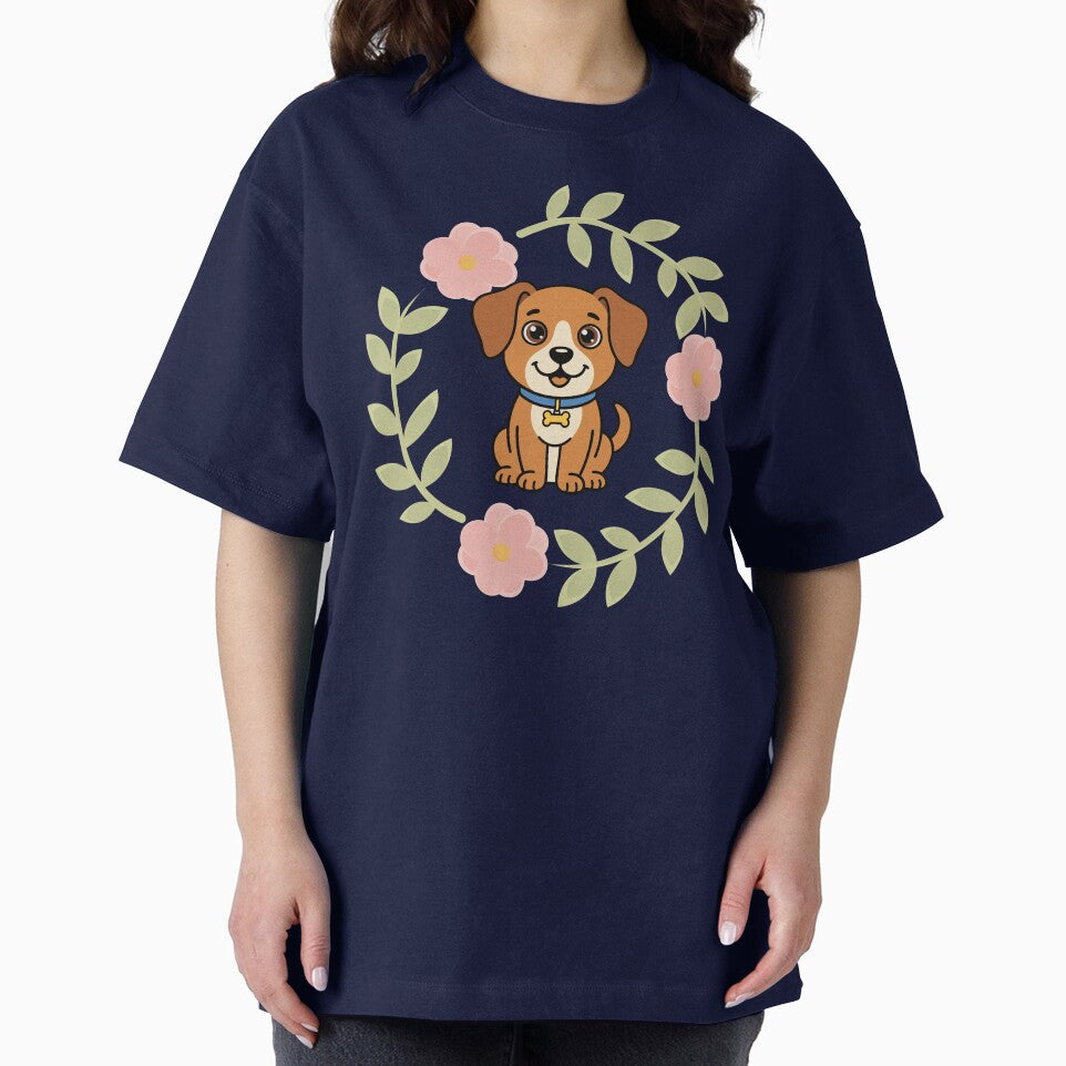 A cute and loyal dog surrounded by a wreath of flowers by LOVEARTDESIGN