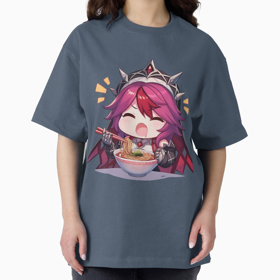 Game Rosaria Genshin Impact Chibi Girl Enjoying Spicy Ramen Anime by Raslbazola