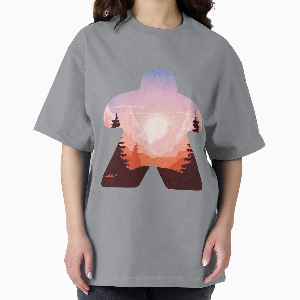 Mountain and Tree Sunset Adventure Meeple Board Game Scene by BeamGeeks