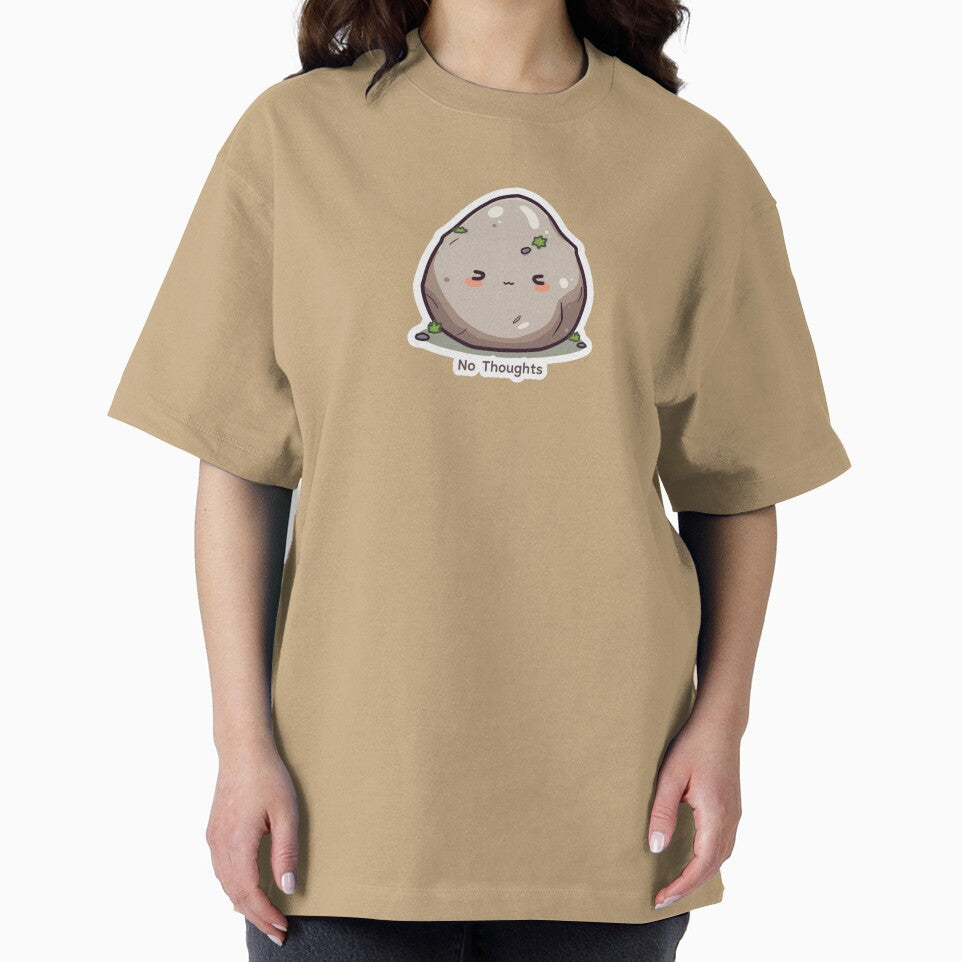 No Thoughts Cute Rock Sticker | Empty Head Kawaii Meme Design by magiquecreations