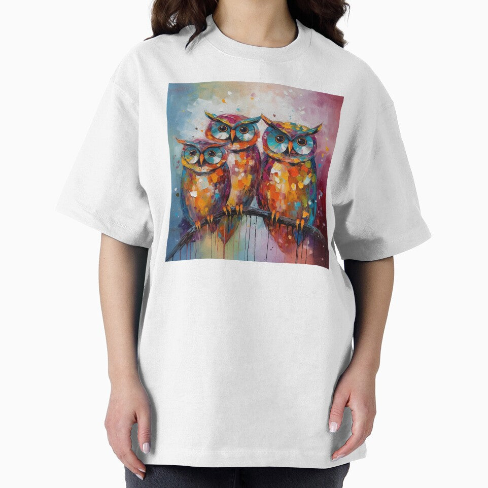 Colorful Owls Contemporary Abstract Art by JFFStore