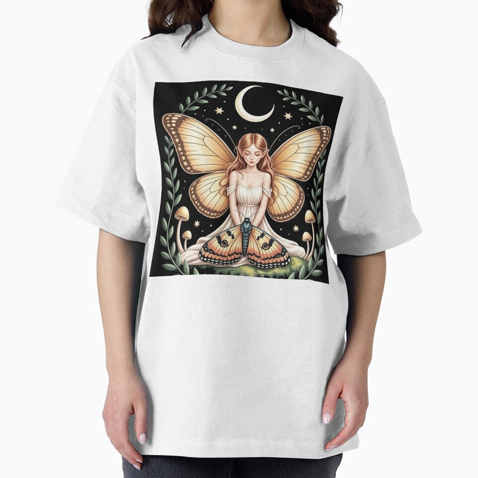 Celestial Fairy with Moth Wings Mystic Moon and Mushrooms Art by brkydesign