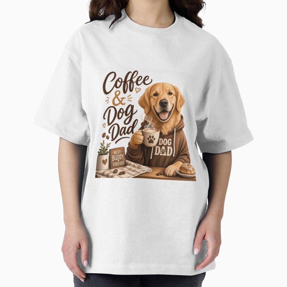 Cozy Coffee Golden Retriever Dog Dad Morning Kawaii T-Shirt by Ashley critters