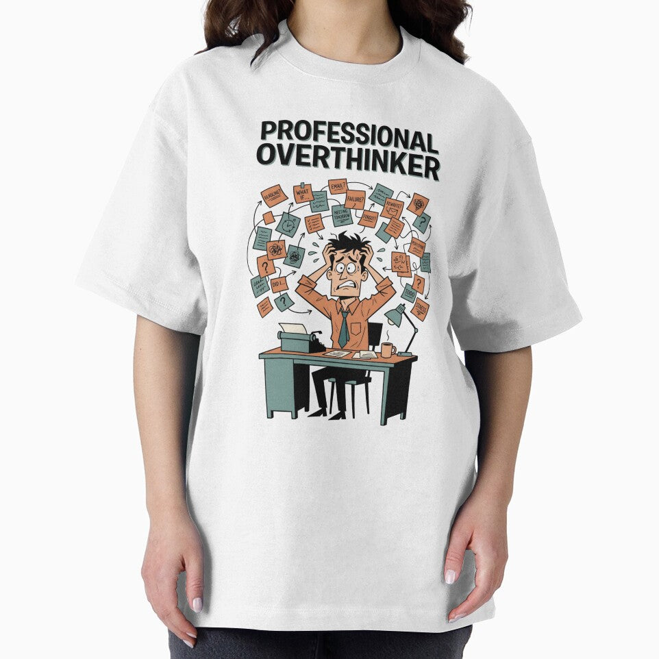 Professional Overthinker Anxious Desk Worker Cartoon by Fenay Designs