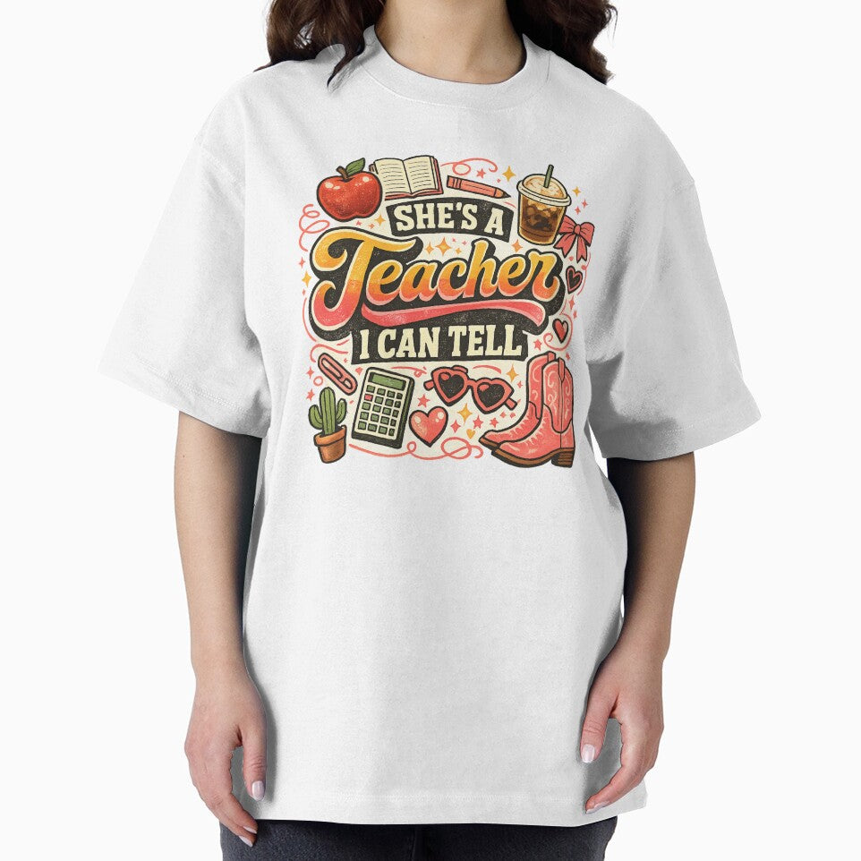 She's A Teacher I Can Tell Western Classroom Art T-Shirt | Cute Cowgirl Teacher Graphic Gift by Trendably