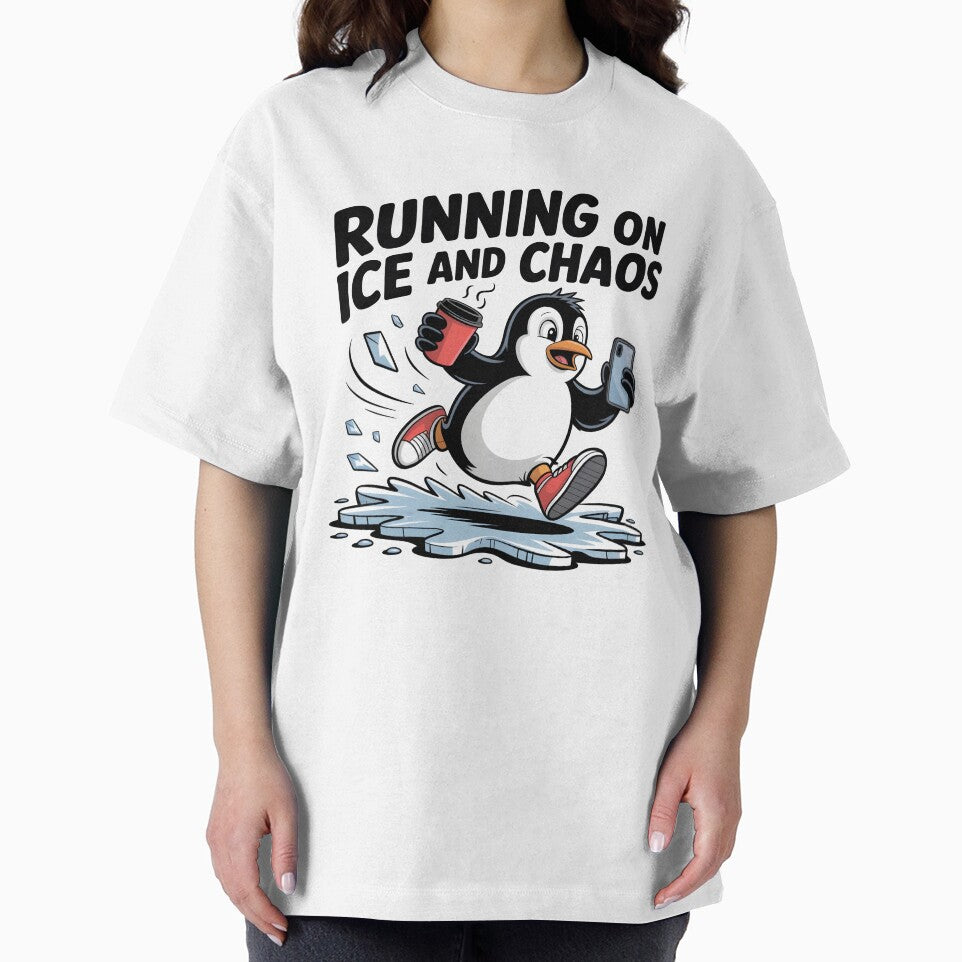 Running on Ice and Chaos – Funny Winter Penguin by Jollys-ArtShop