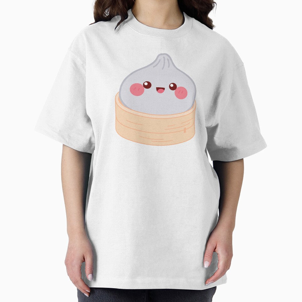 Kawaii Grey Squishy Dumpling in bamboo steamer basket by EmeraldeaArt