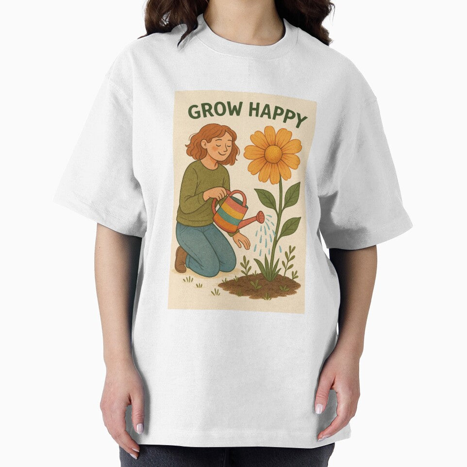 Grow Happy – Gardening Hobby Illustration Flower Plant Watering Plants by Annika Shurafa