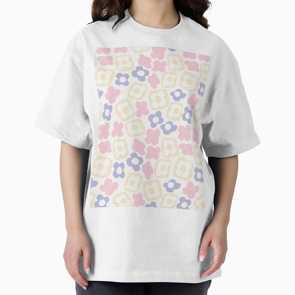 BOHO BOXY MODERN FLOWER PATTERN PASTEL PINK PURPLE BEIGE by blomastudios