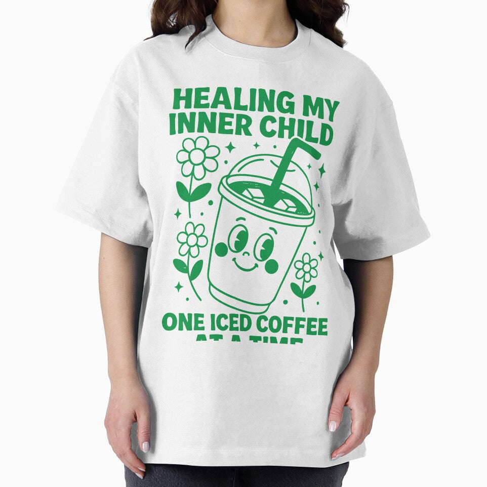 Healing My Inner Child One Iced Coffee at a Time | Green | Cute Vector Drawing | Illustration | Pop Art | Quotes by LulaLinhDesigns