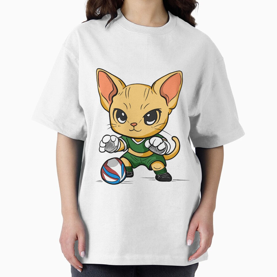 Cute Cat Playing Football Cartoon by Phyllya Design