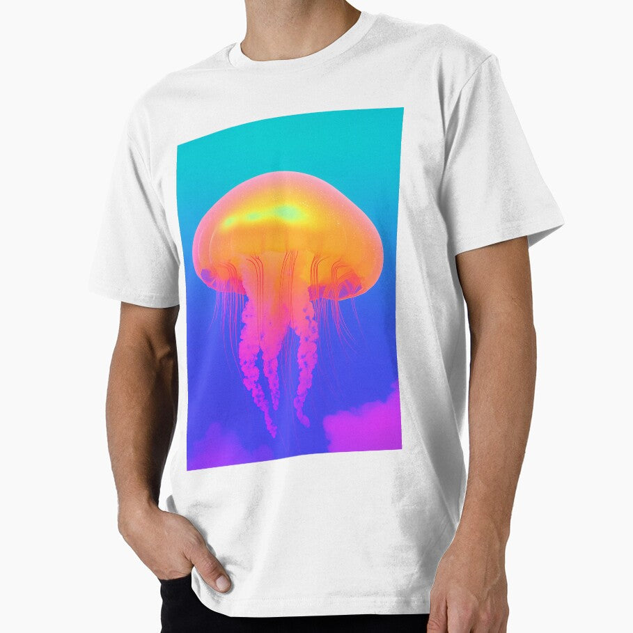 Neon Jellyfish in Dream Sky – Glowing Fantasy Ocean Creature Art by Art of Ngu